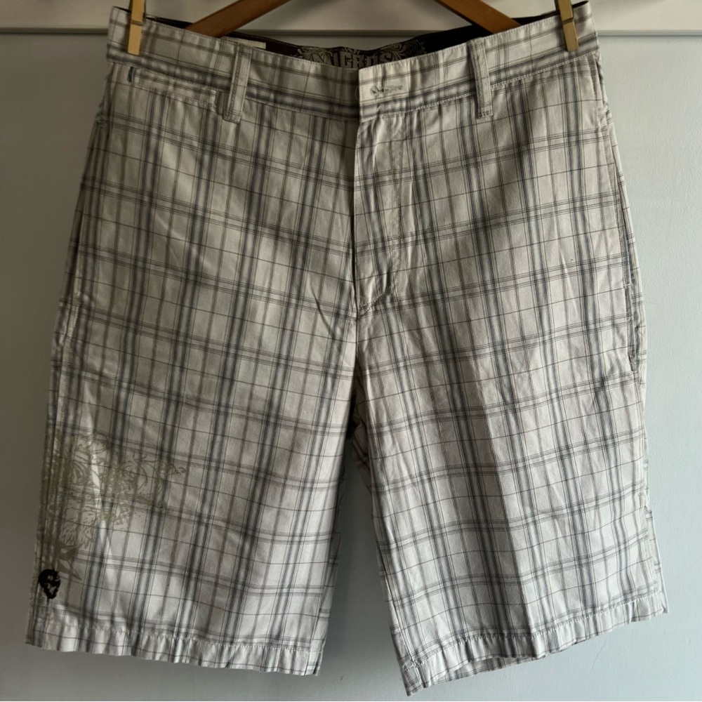 Y2K Micros Men's White and Gray Plaid Shorts